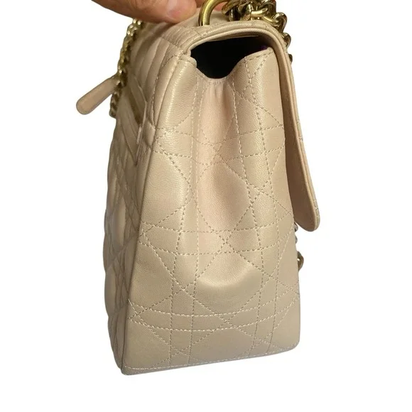 Christian Dior Shoulder Flap Bag Medium Nude Beige Pink Gold Chain - Picture 8 of 16